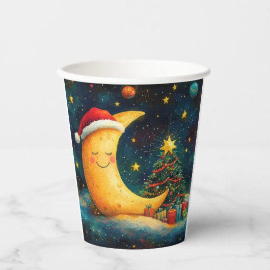 Gobelets En Papier Fête de Noël drôle Lune Galaxy (Recto)