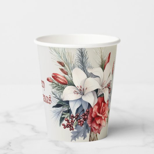 Gobelets En Papier Fête de Noël Fleurs rouges blanches Fêtes élégante (Verso)