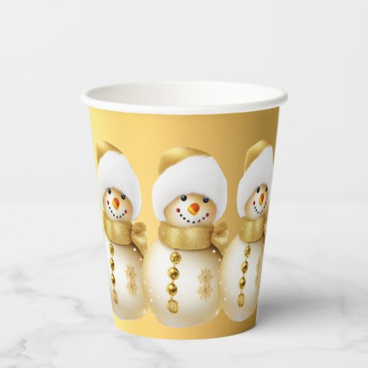 Gobelets En Papier Fête de Noël Golden Snowman (Verso)