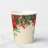Gobelets En Papier Fête de Noël Rustique Poinsettia Pine (Recto)