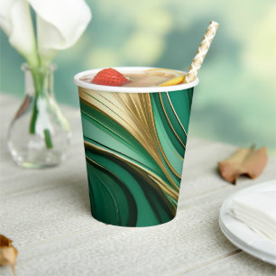 Gobelets En Papier Fête de Noël - Vert et Or