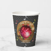 Gobelets En Papier Fête de remise de diplômes boule disco rouge éléga (Verso)