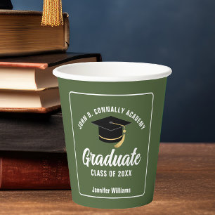 Gobelets En Papier Fête de remise de diplômes personnalisée verte de 