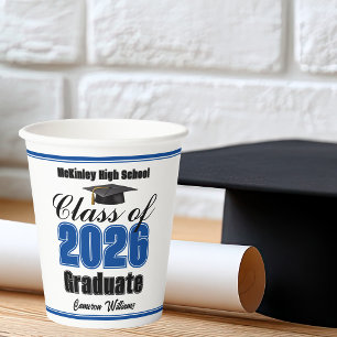 Gobelets En Papier Fête de remise des diplômes personnalisée bleue de