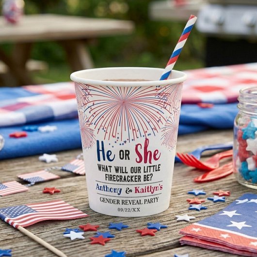 Gobelets En Papier Fête de révélation de genre Feu d'artifice 4 juill