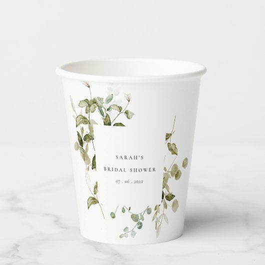 Gobelets En Papier Fête des mariées d'aquarelle de feuillage botaniqu (Recto)