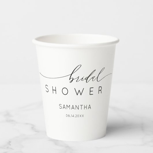 Gobelets En Papier Fête des mariées de calligraphie simple en noir et (Recto)