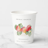 Gobelets En Papier Fête des mariées de feuillage de fraise rouge mign (Recto)