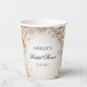 Gobelets En Papier Fête des mariées de perles blanches et roses (Recto)