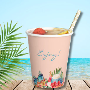 Gobelets En Papier Fête des mariées de plage aux fleurs roses tropica