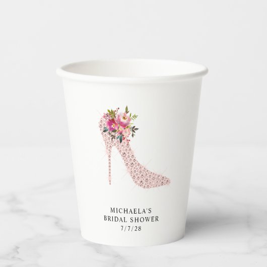 Gobelets En Papier Fête des mariées de talons hauts roses (Recto)