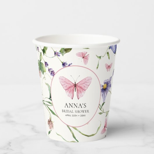 Gobelets En Papier Fête des mariées des fleurs de papillons (Recto)