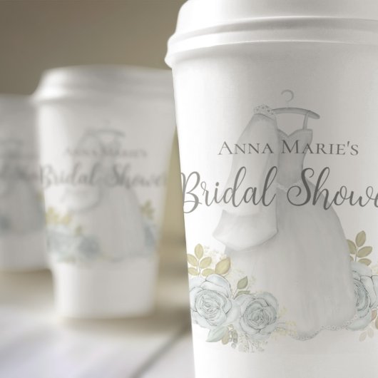 Gobelets En Papier Fête des mariées Dusty Blue Mariage robe Floral Ro