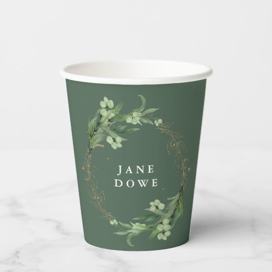 Gobelets En Papier Fête des mariées élégante Eucalyptus Botanique Mar (Verso)