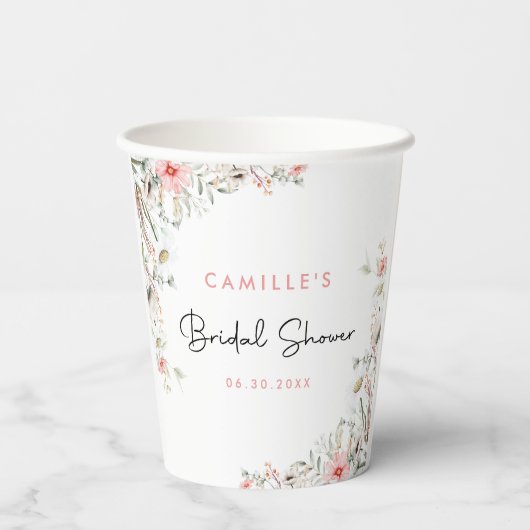 Gobelets En Papier Fête des mariées florale (Verso)