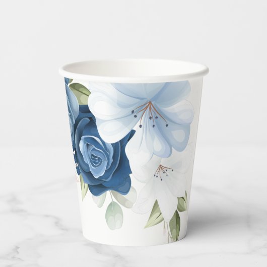 Gobelets En Papier Fête des mariées florale bleu poussiéreux (Verso)