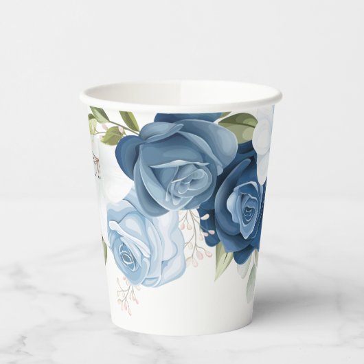 Gobelets En Papier Fête des mariées florale bleu poussiéreux (Gauche)
