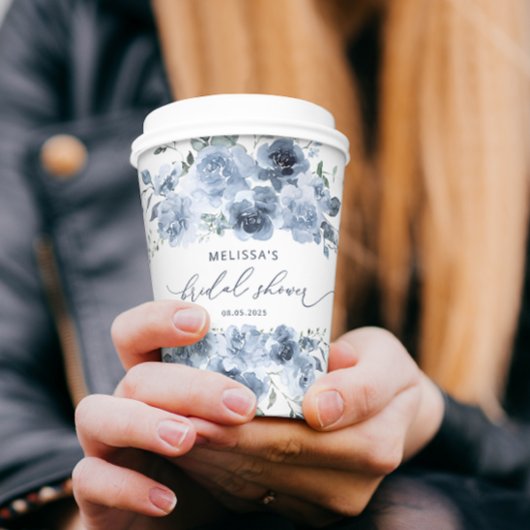Gobelets En Papier Fête des mariées florale bleu poussiéreux