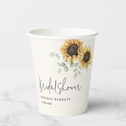 Gobelets En Papier Fête des mariées florale de tournesol Eucalyptus (Recto)