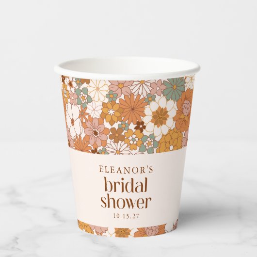 Gobelets En Papier Fête des mariées Florale Retro Terracotta Boho per (Recto)