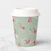Gobelets En Papier Fête des mariées florale rouge et verte d'hiver (Verso)