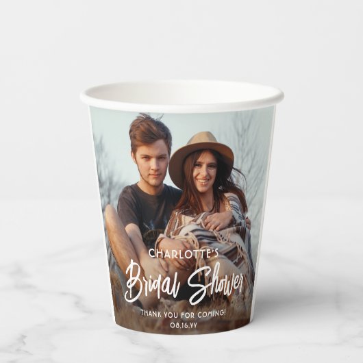 Gobelets En Papier Fête des mariées minimale photo chic moderne Scrip (Verso)