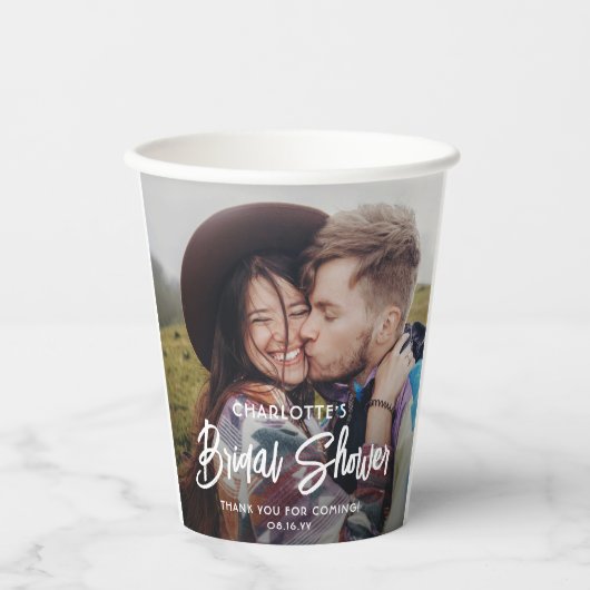 Gobelets En Papier Fête des mariées minimale photo chic moderne Scrip (Recto)