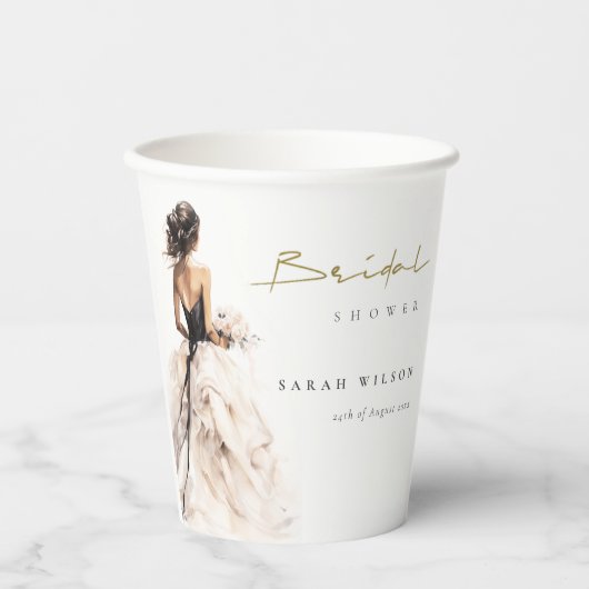 Gobelets En Papier Fête des mariées moderne Mariage aquarelle (Recto)