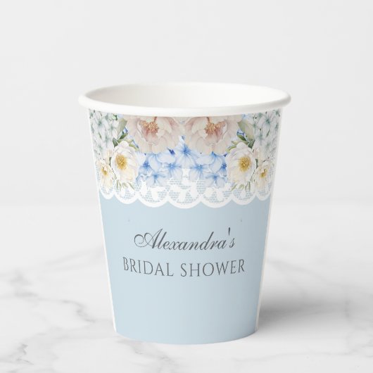 Gobelets En Papier Fête des mariées Peony Dusty Blue Hydrangea (Recto)
