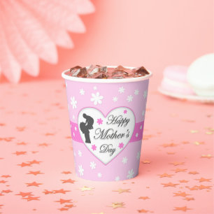 Gobelets En Papier Fête des mères maman et bébé rose