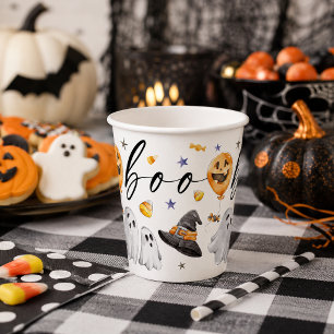 Gobelets En Papier Fête d'Halloween à l'aquarelle Boo Mignonne Citrou