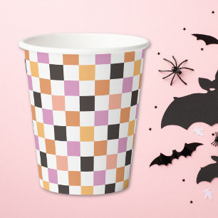 Gobelets En Papier Fête d'Halloween coquette à carreaux alternés
