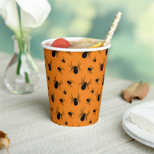 Gobelets En Papier Fête d'Halloween des araignées noir orange personn