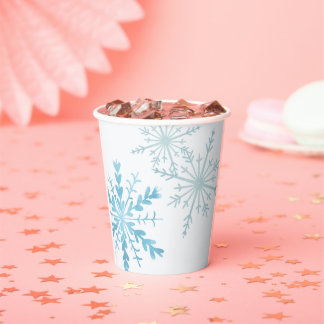 Gobelets En Papier Fête d'hiver Aquarelle Flocon de Neige Bleu Clair