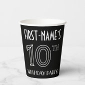 Gobelets En Papier Fête du 10e anniversaire : Style Art Déco + Nom pe (Verso)