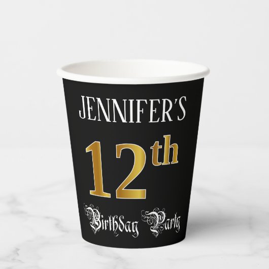 Gobelets En Papier Fête du 12e anniversaire — Script fantaisie, Faux (Recto)