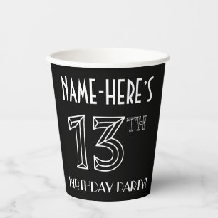 Gobelets En Papier Fête du 13ème anniversaire : Style Art Déco + Nom