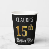 Gobelets En Papier Fête du 15e anniversaire — Script fantaisie, Faux  (Verso)