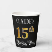 Gobelets En Papier Fête du 15e anniversaire — Script fantaisie, Faux  (Recto)