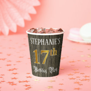 Gobelets En Papier Fête du 17e anniversaire — Faux Gold & Faux Wood L