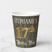Gobelets En Papier Fête du 17e anniversaire — Faux Gold & Faux Wood L (Recto)