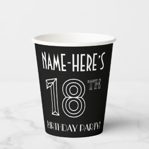 Gobelets En Papier Fête du 18ème anniversaire : Style Art Déco + Nom