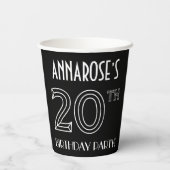 Gobelets En Papier Fête du 20e anniversaire : Style Art Déco + Nom pe (Verso)