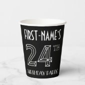 Gobelets En Papier Fête du 24e anniversaire : Style Art Déco + Nom pe (Verso)