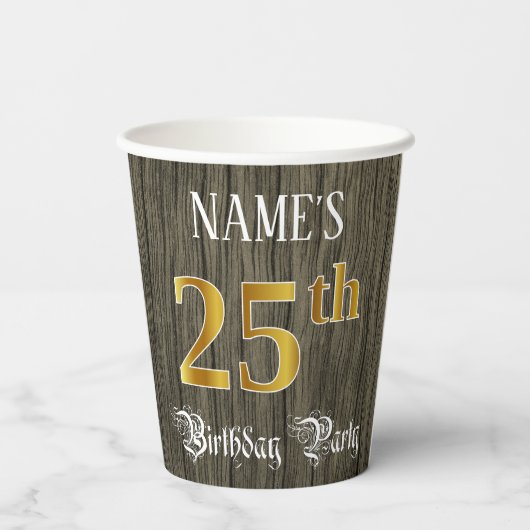 Gobelets En Papier Fête du 25e anniversaire — Faux Gold & Faux Wood L (Verso)