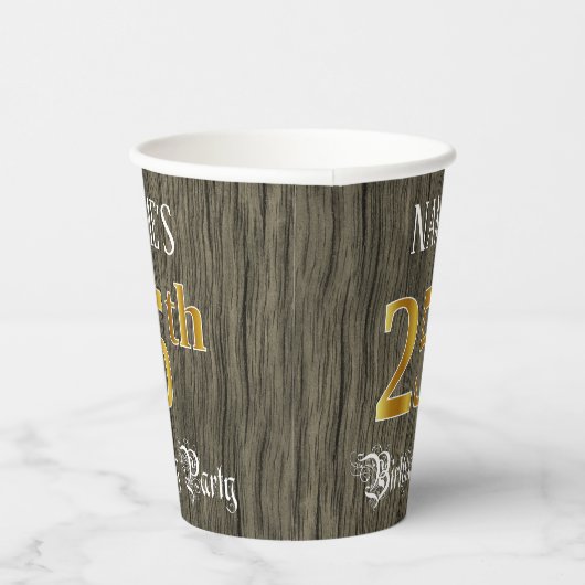Gobelets En Papier Fête du 25e anniversaire — Faux Gold & Faux Wood L (Droite)