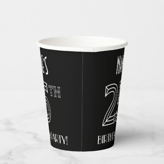 Gobelets En Papier Fête du 25e anniversaire : Style Art Déco + Nom pe (Droite)