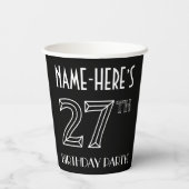 Gobelets En Papier Fête du 27e anniversaire : Style Art Déco + Nom pe (Verso)