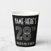 Gobelets En Papier Fête du 28e anniversaire : Style Art Déco + Nom pe (Verso)