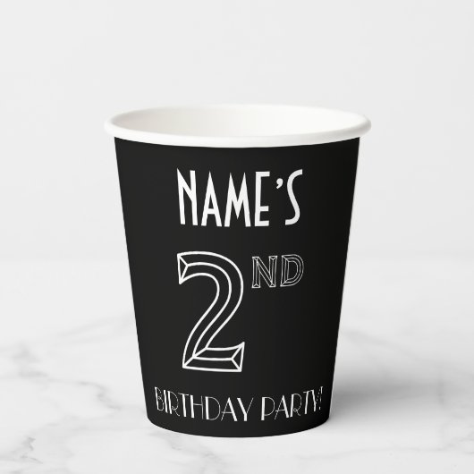 Gobelets En Papier Fête du 2e anniversaire : Style Art Déco + Nom per (Verso)